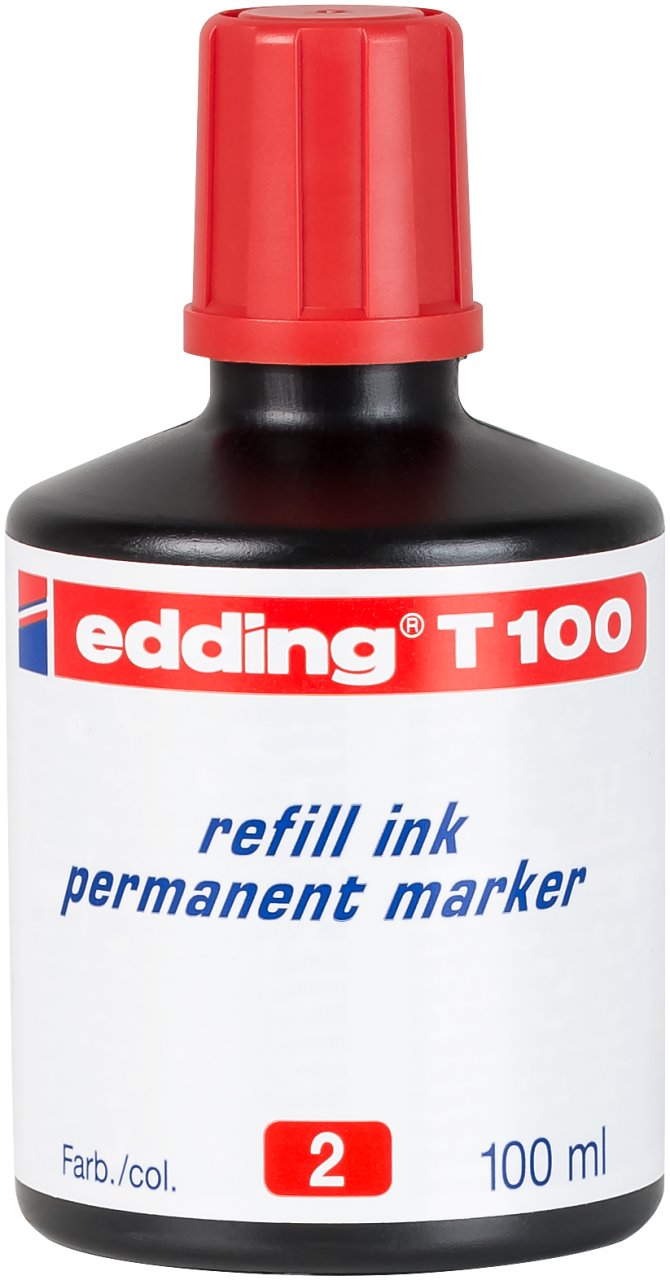 Edding T100 Bote De Recarga Para Rotulador Permanente - Capacidad 100ml - Color Rojo