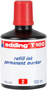 Edding T100 Bote De Recarga Para Rotulador Permanente - Capacidad 100ml - Color Rojo