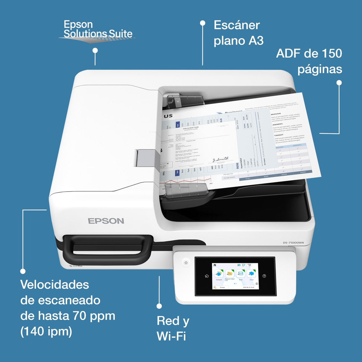 Epson Workforce Ds-71000wn Din A3-Dokumentenscanner Adf 150s.