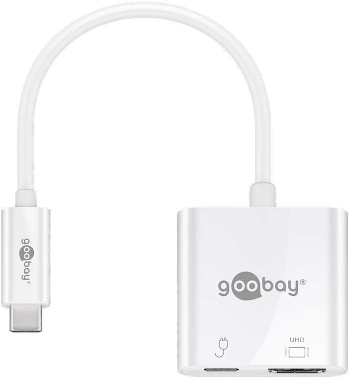 Adaptador Usb Goobay, Conector Usb-C > Conector Usb-C + Conector Hdmi Blanco, 15 Cm, Pd, Carga Con Hasta 60 Vatios 62110