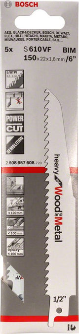 Bosch Hojas De Sierra De Sable S 610 Vf Heavy Para Madera Y Metal, Hoja De Sierra 2608657608