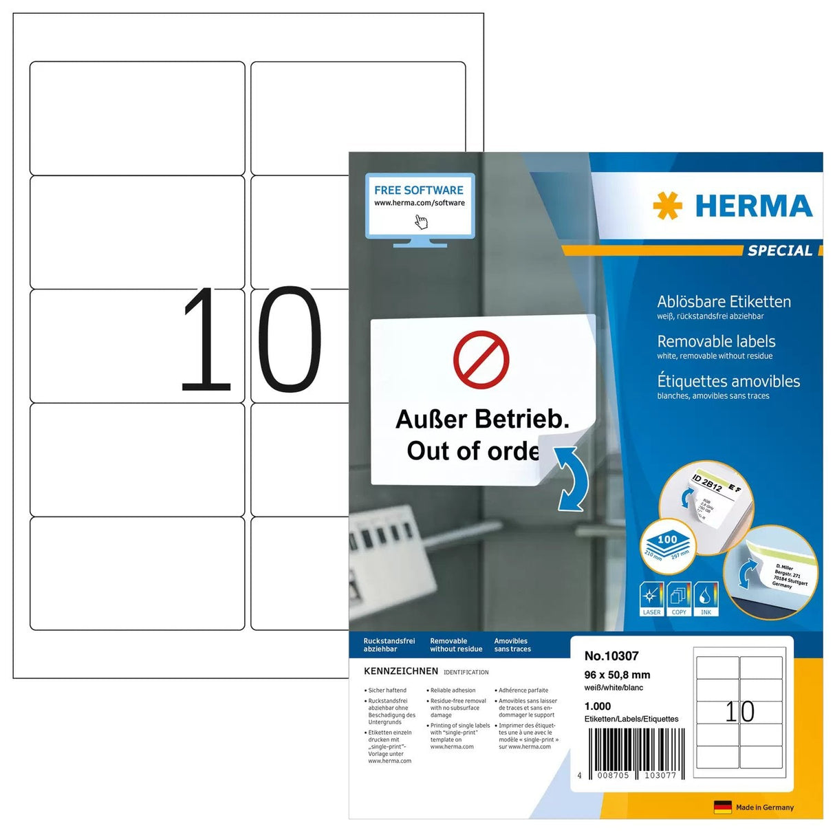 Herma Adressetiketten A4 Blanco 96x50,8 Mm 1000 M.