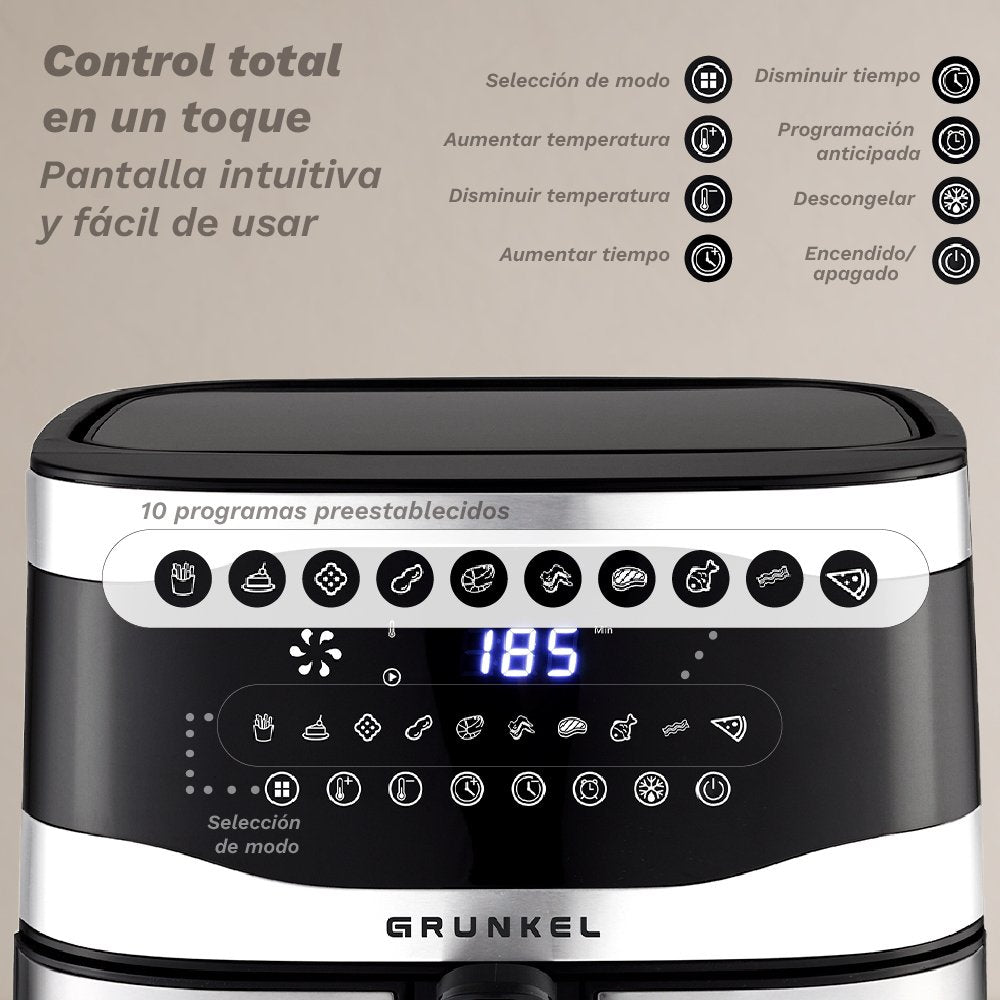 Freidora Por Aire Airfryer Sin Aceite Grunkel Maxisteelfryer 2200w Capacidad 9l