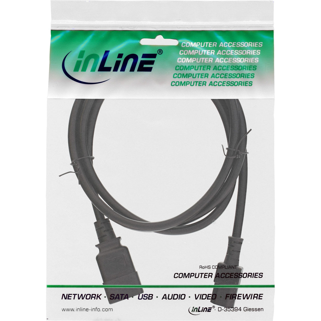 Adaptador De Corriente Inline, Iec-60320 C20 A C13, 3x1,5mm², Máx. 10a, Negro, 2m