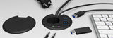 Hub Usb Icy Box Mesa Usb 3.0 Negro 80mm Redondo, 4xusb 3.0, Enchufe, Entrada + Salida De Audio