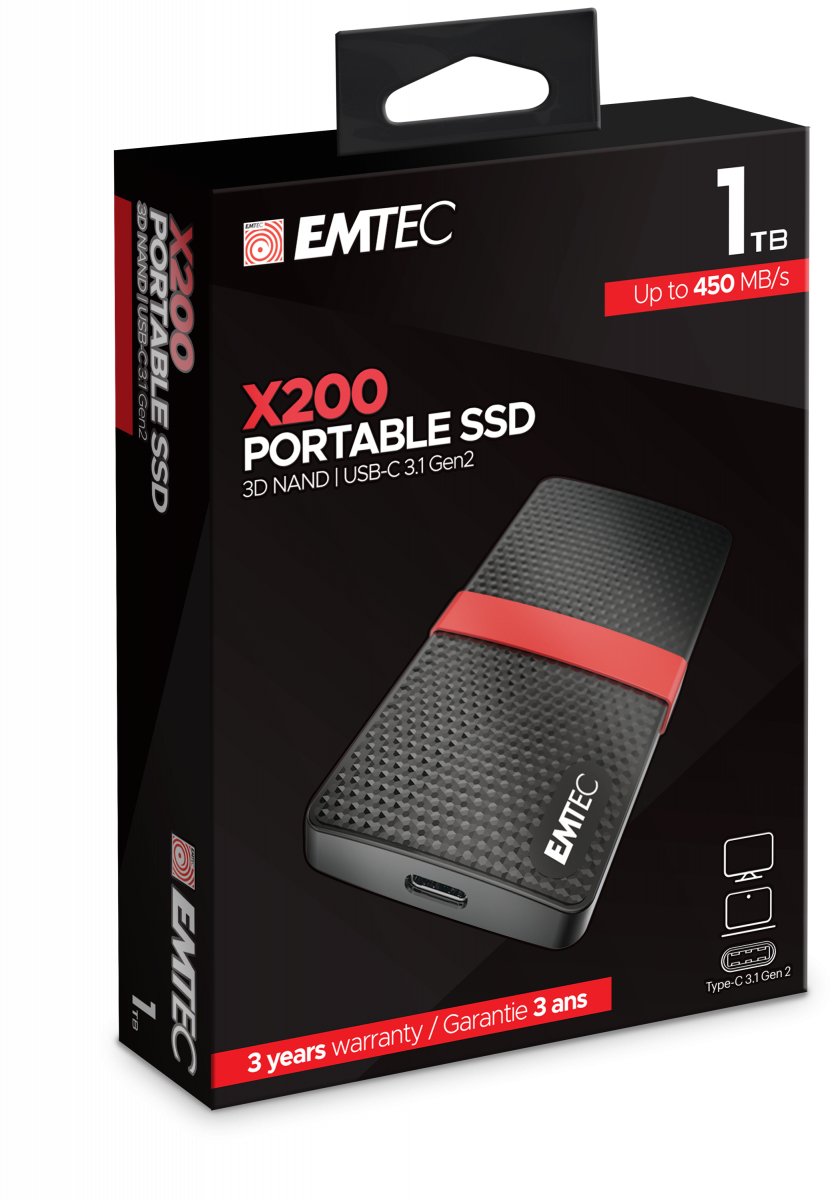 Emtec Ssd 1tb 3.1 Gen2 X200 Portable 4k Retail