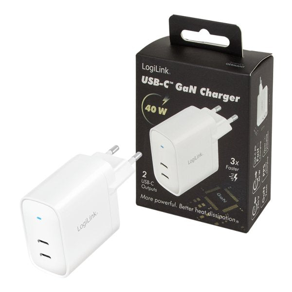 Cargador Logilink 2xusb-C 40 W Blanco
