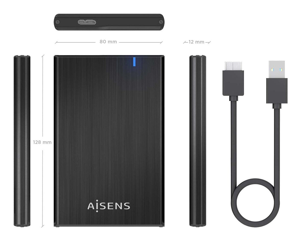 Aisens Caja Externa 2,5&Quot; Ase-2528b 9.5mm Sata A Usb 3.0/Usb3.1 Gen1, Negra