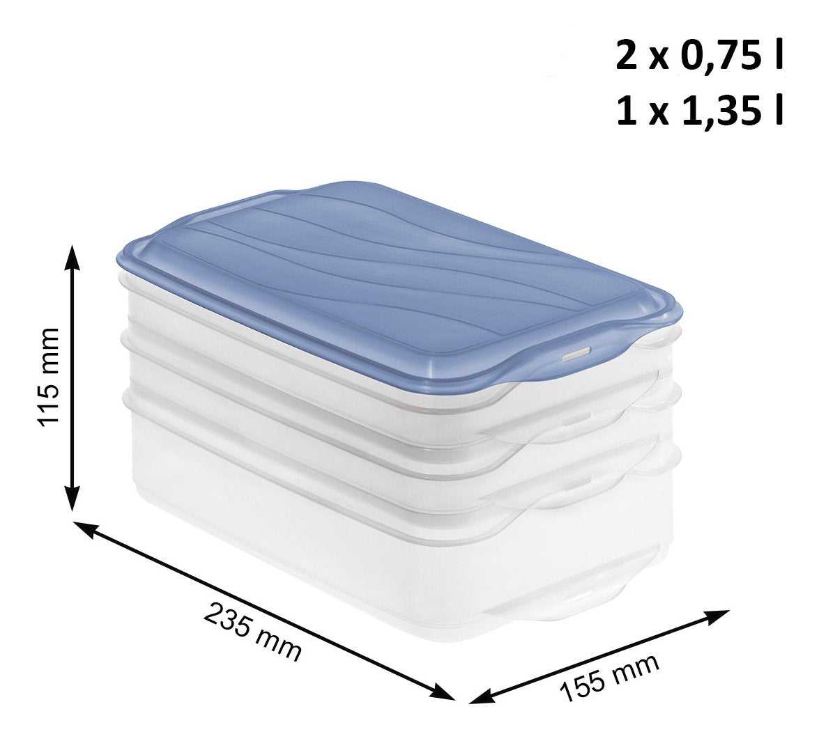 Rotho Rondo Horizon Blue - Recipiente Para Almacenar Alimentos - 2 X 0,75l, 1 X 1,35l