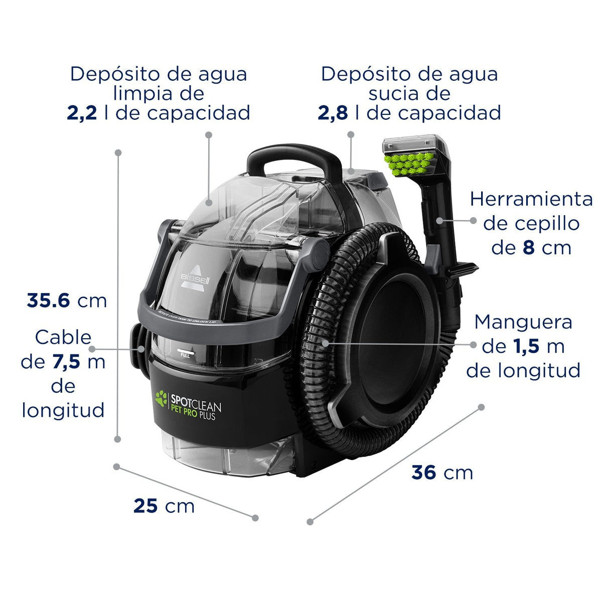 Aspirador Bissell Spotclean Pet Pro Plus, Negro