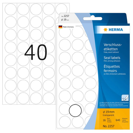 EAN 4008705022576 - HERMA 2257 plástico autoahdesivo 640 pieza(s) Transparente imagen 1
