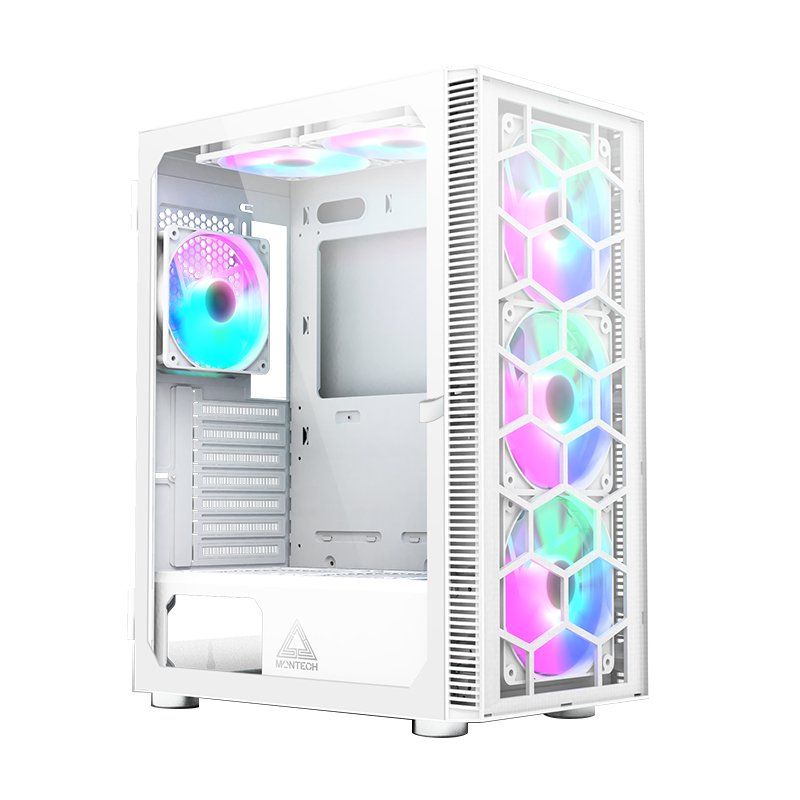 Caja Pc Montech X3 Glass Midi-Tower, Rgb, Temperojo Glass -Blanco