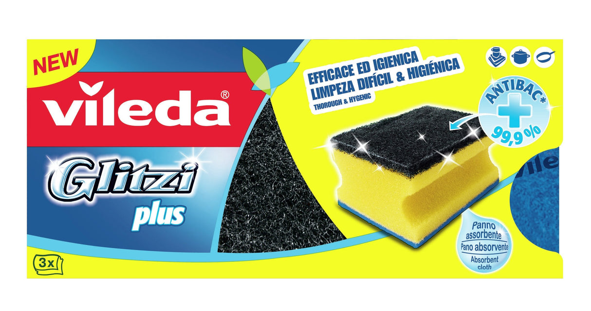 Vileda 139787 Esponja Rectangular Fibra Negro, Azul, Amarillo 3 Pieza(S)
