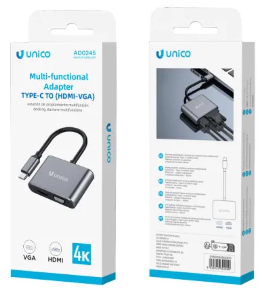 Adaptador Unico Usb Tipo(C) A Hdmi Y Vga