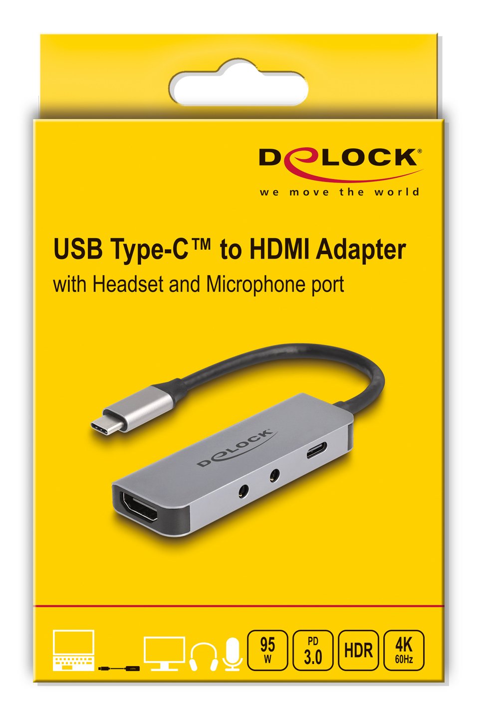 Delock Usb Type-C Adapter Zu Hdmi 4k 60 Hz Und Headset Und Mikrofonschluss + Usb Type-C Pd 95 W