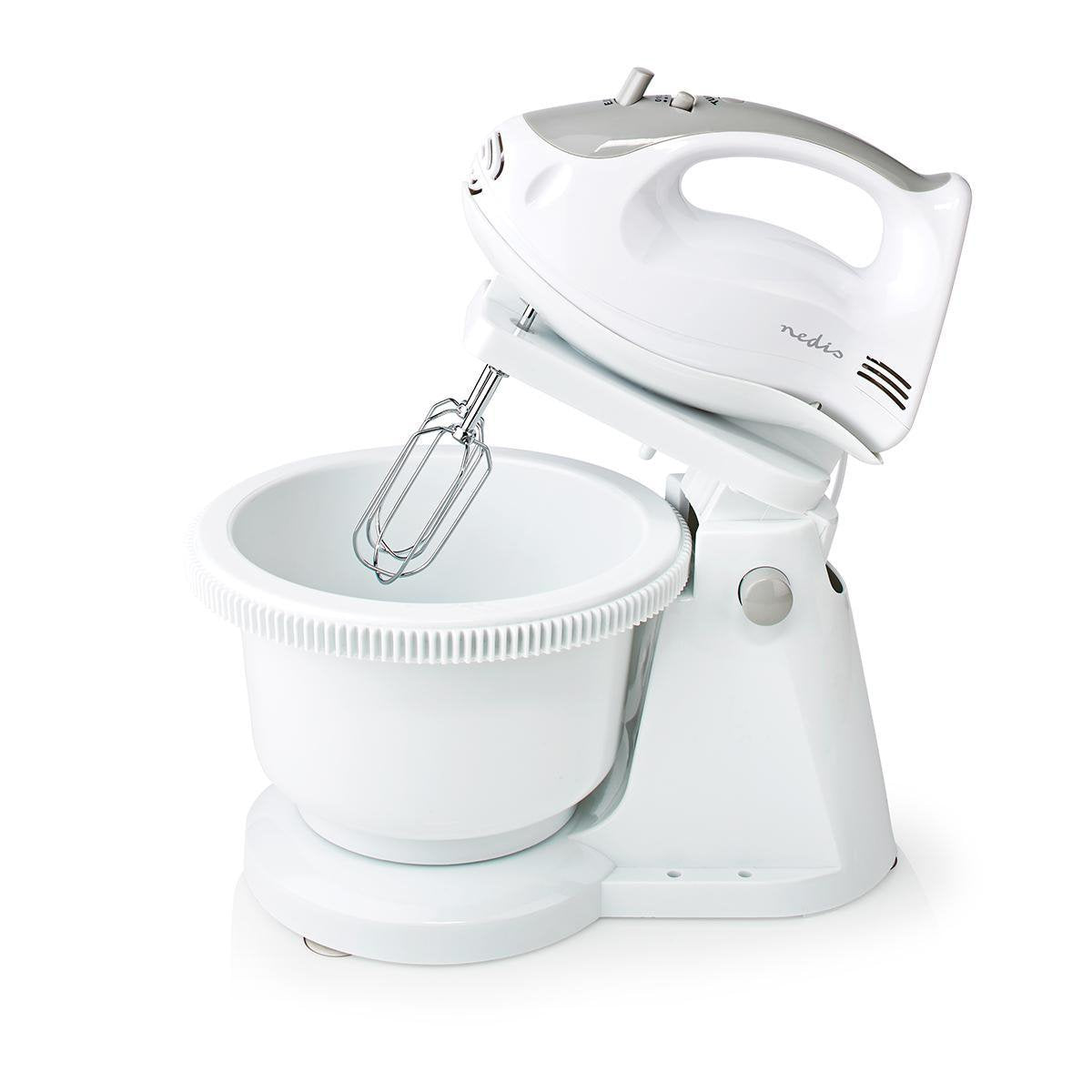 Nedis Batidora Mezcladora Bol Giratorio 2lt  200 W  5 Ajustes Velocidad Funcion Turbo Blanco/Gris