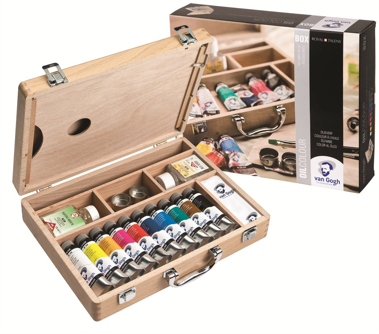Talens Van Gogh Set Básico Caja De Madera 10 Tubos De 40ml Pinturas Al Óleo + Accesorios C/Surtidos