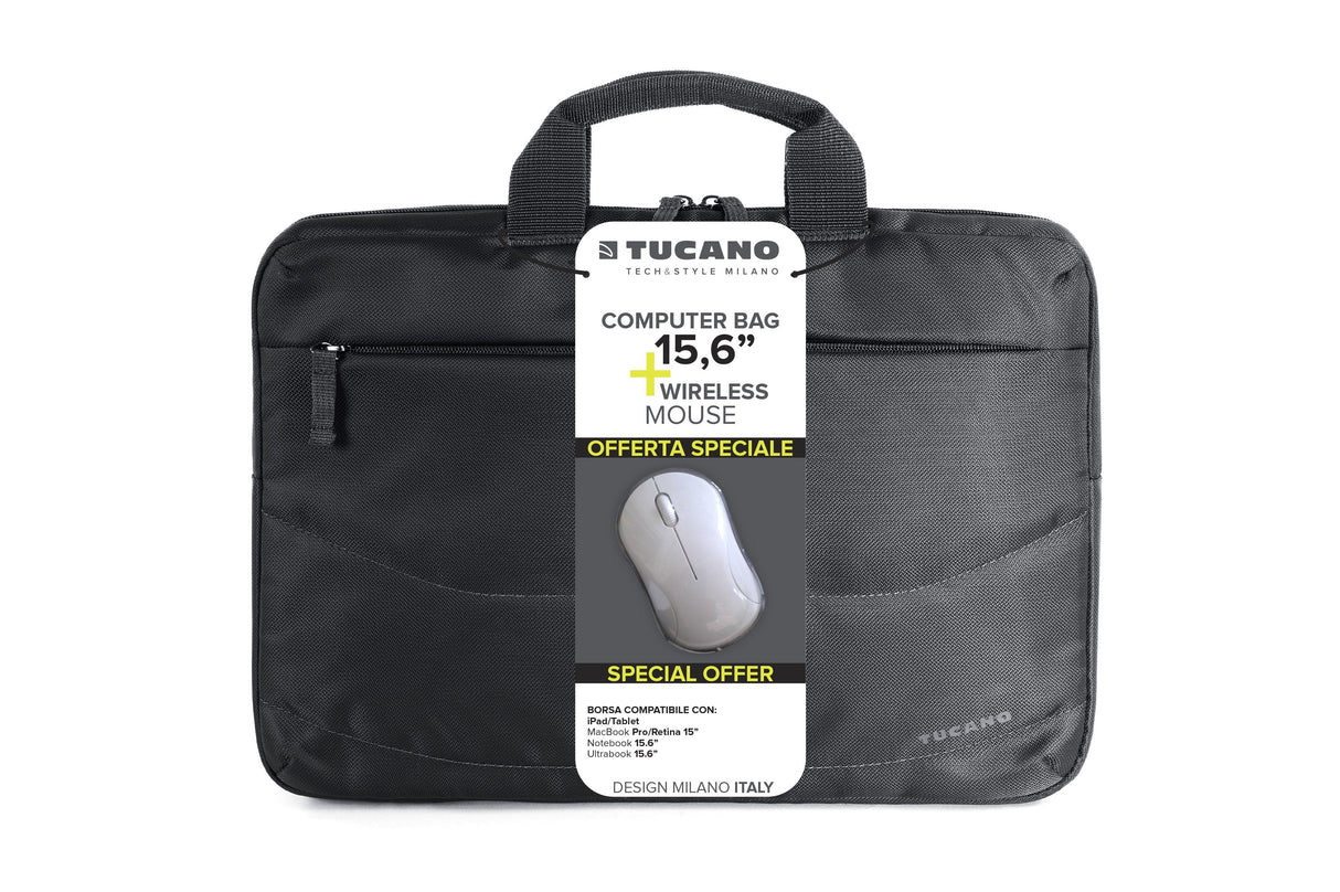 Maletin  Tucano Idea  Portatil 15,6" + Raton Inalambrico - Tamaño Slim - Interior Acolchado - Negro