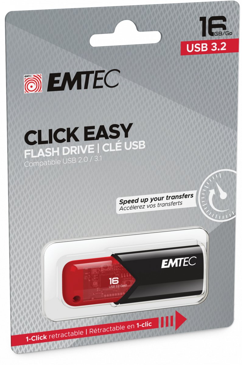 Pendrive Emtec Usb-Stick 16 Gb B110  Usb 3.2 Click Easy Red