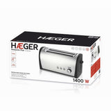Tostador De Pan Haeger Desayuno Plus 1400w 2 Ranuras Largas 6 Posiciones Tostado Func. Recalentado/ Descongelado Exterior Acero Inox