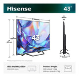 108,0cm 43" (3840x2160) Hisense 43a7ds Smart Tv 4k Hi-Qled 8ms 60hz Hdmi Usb Lan Hdr Vesa Wifi Bluetooth Black