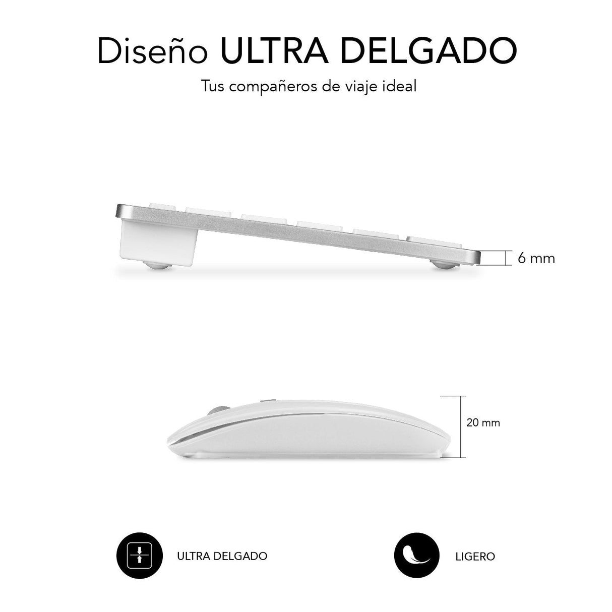 Teclado Y Ratón Inalámbrico Subblim Oco010 Combo Multidispositivo Compacto Plata