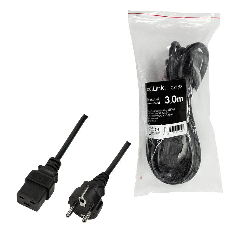 Logilink Power Cable, Cee 7 7 To Iec C19, Negro, 3 M