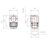 K Koolance G1 4 Ag A G1 4 Ig Adapter, 90°, Swivel - Vernickelt