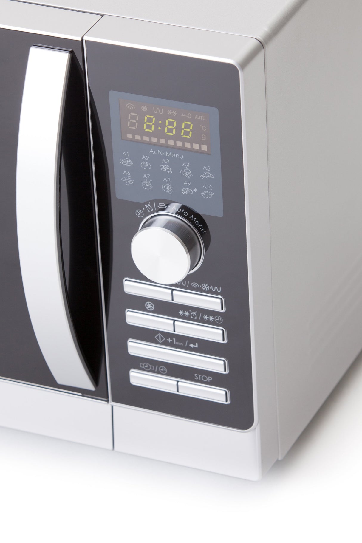 Microondas Con Grill 3 En 1 Sharp R843inw 900w (1200/1100/500w Grill) Conveccion 2500w 25 Litros 10 Funciones Cocción Automática Acero Inox