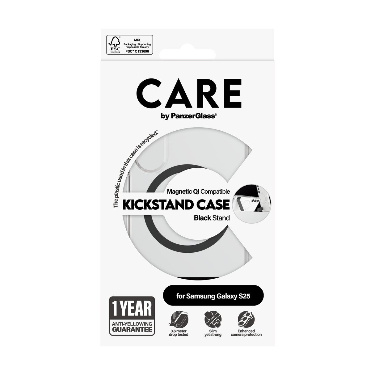 EAN 5715685016493 - PanzerGlass CARE™ by ® Case Transparent w. Black Kickstand & Qi Compatible Samsung Galaxy S25 funda para  imagen 3