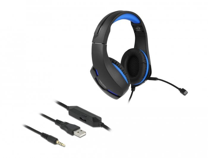 Delock 27182 Auriculares Sobre La Oreja Para Juegos Con Conector Estéreo De 3,5 Mm Y Luz Led Azul Para Pc, Portátil Y Consolas De Juegos