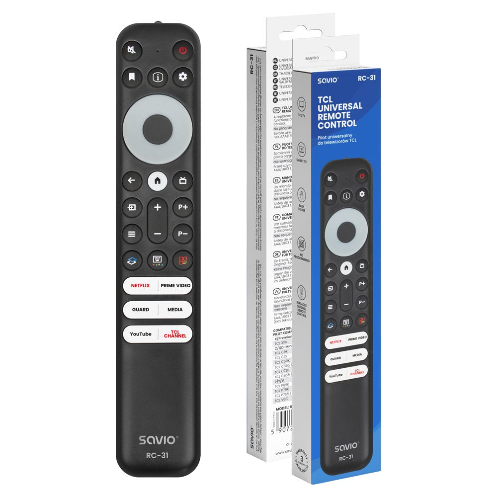 Savio Rc-31 Mando A Distancia Universal/De Repuesto Para Tv Tcl  Smart Tv
