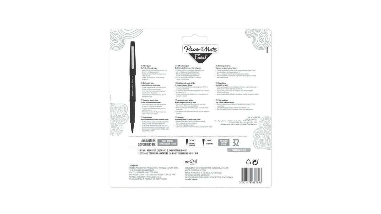 Bolígrafo Fibra Paper Mate Flair 12er M 0,7 Mm Blister