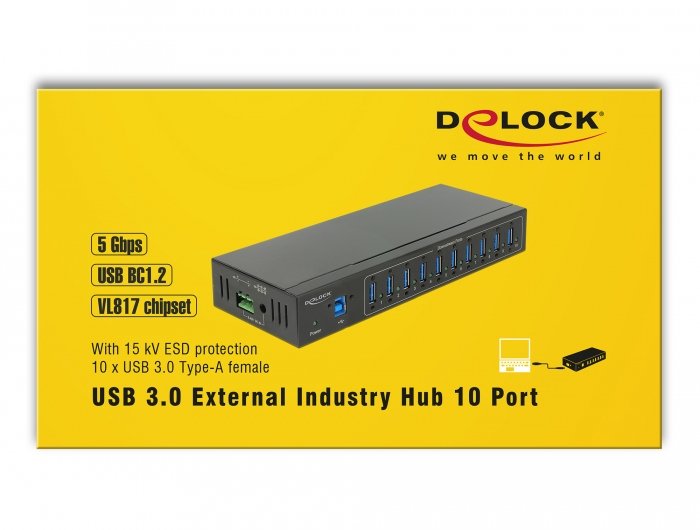 Delock Externer Industrie Hub 10 X Usb 3.0 Typ-A Mit 20 Kv Esd Schutz
