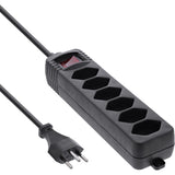 Regleta Inline Suiza, 6 Vías, Con Interruptor, 1,5 M, Negra