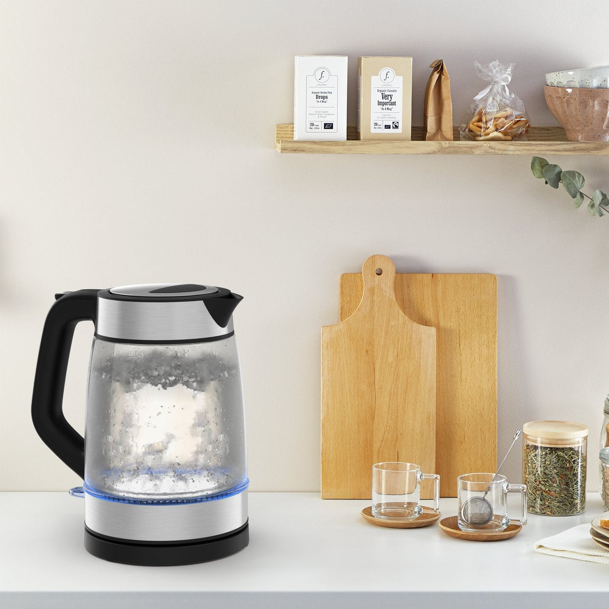 Tetera Eléctrica Tefal Glass Kettle Ki6058301,7 L 2200 W Negro, Plata, Transparente