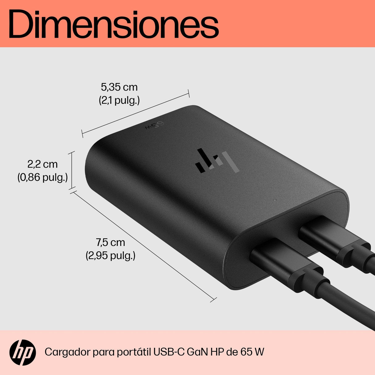 Cargador Para Portátil Hp Usb-C De Nitruro De Galio De 65 W