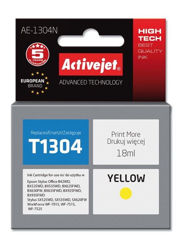 Tinta Activejet Ae-1304n (Reemplazo Para Epson T1304 - Supreme - 18 Ml - Amarillo)