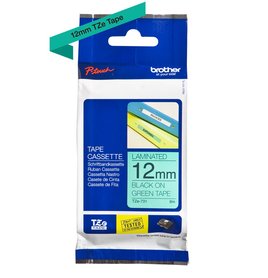 Original Brother Cinta Rotuladora Laminada Verde/Negro 8m 12mm