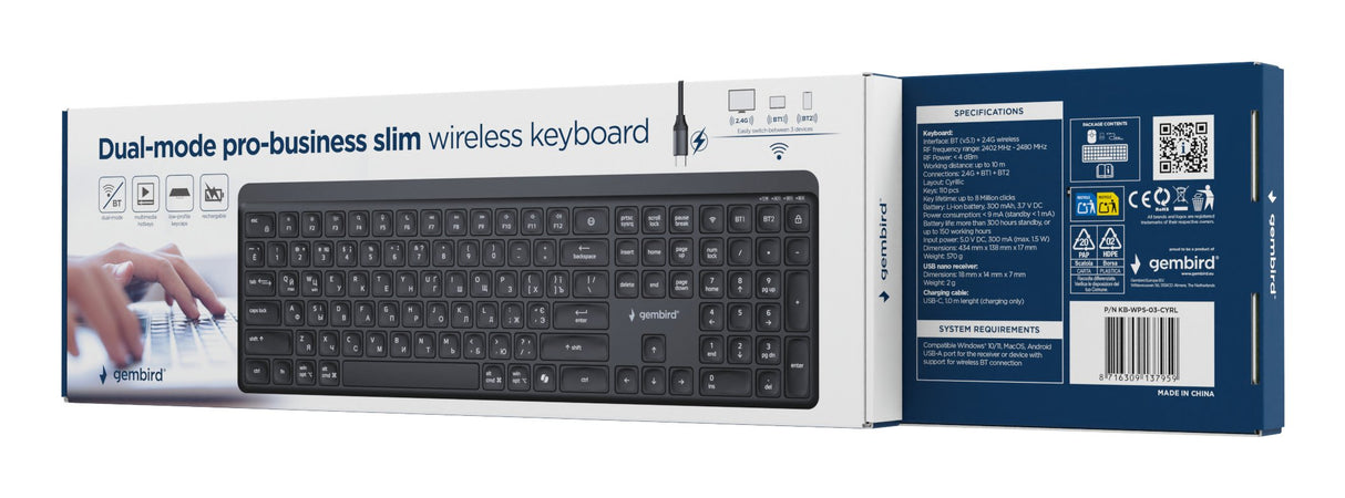 Keyboard Wrl Slim Bt Cyrillic/Kb-Wps-03-Cyrl Gembird
