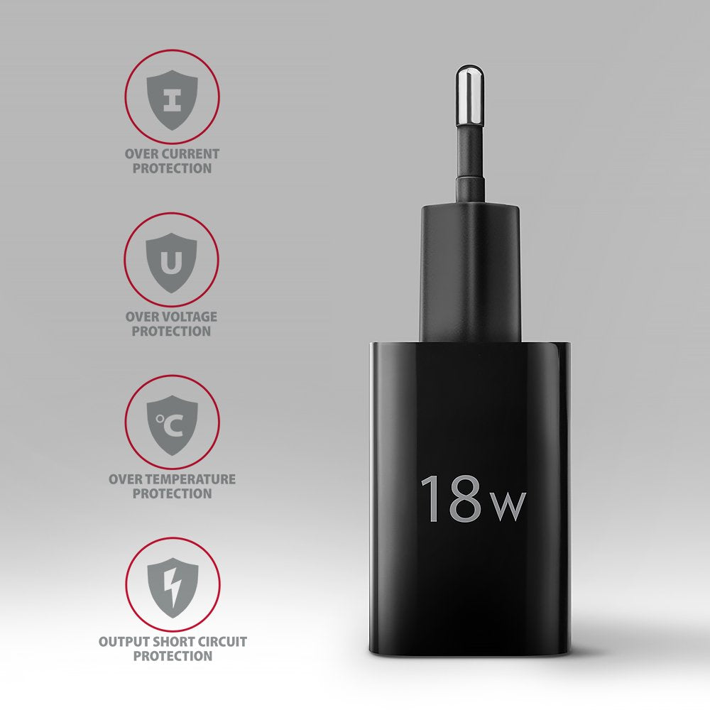 EAN 8595247908339 - Axagon ACU-QC18 kroviklis jungiama tinkl QC 18W, 1x port USB-A, QC3.0/AFC/FCP/SMART Juoda Teléfono móvil, imagen 5