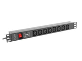 Regleta Rack Lanberg 19 "Pdu Pdu-08i-0200-C20-Bk (1u, 16a, 8x Iec C13, 2m, C20 Enchufe)