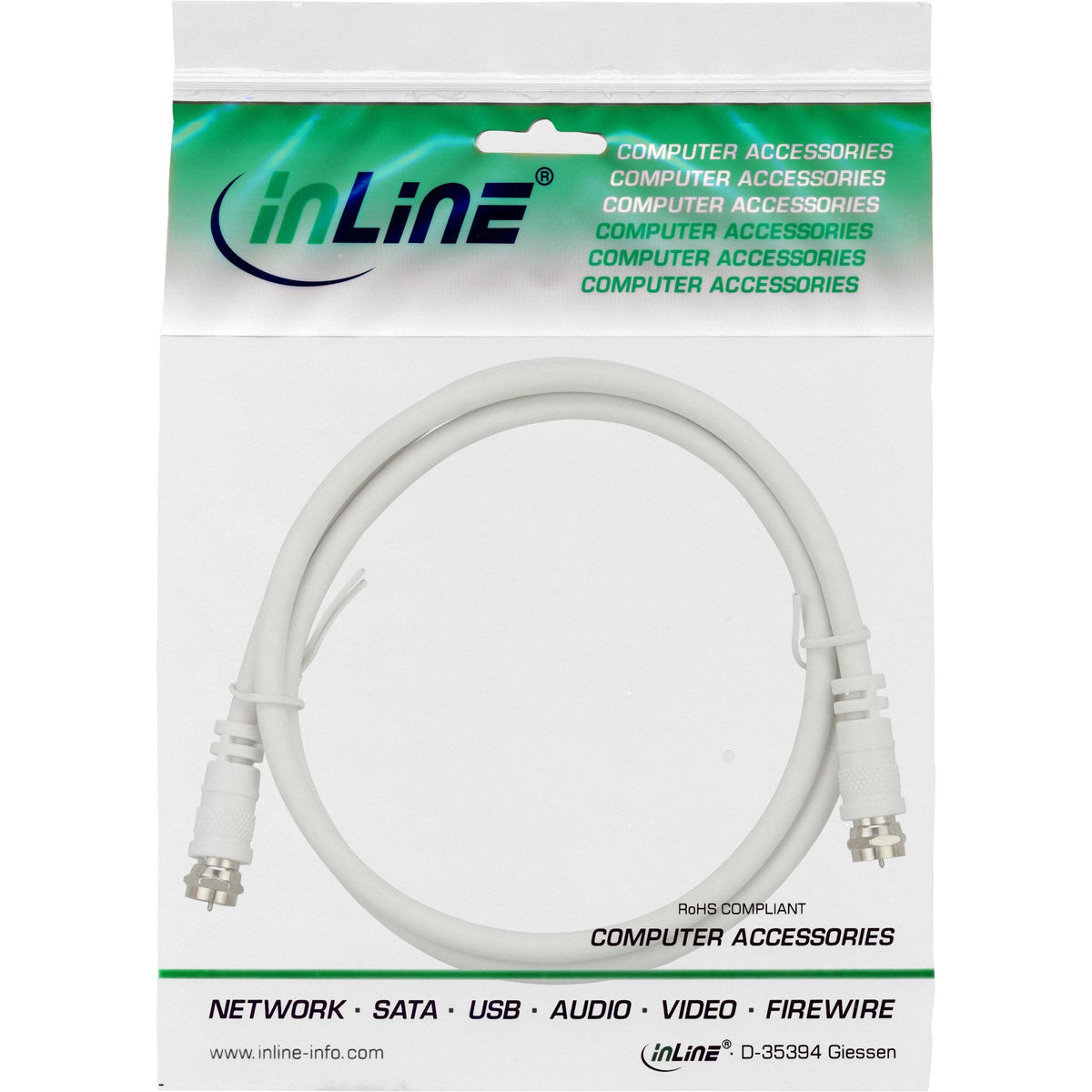 Cable Inline Sat 2x Apantallado Ultra Baja Pérdida 2x F-Plug >75db Blanco 5m