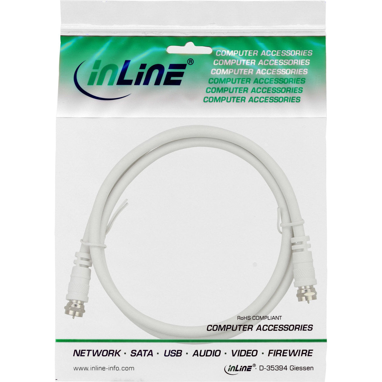 Cable Inline Sat 2x Apantallado Ultra Baja Pérdida 2x F-Plug >75db Blanco 7m