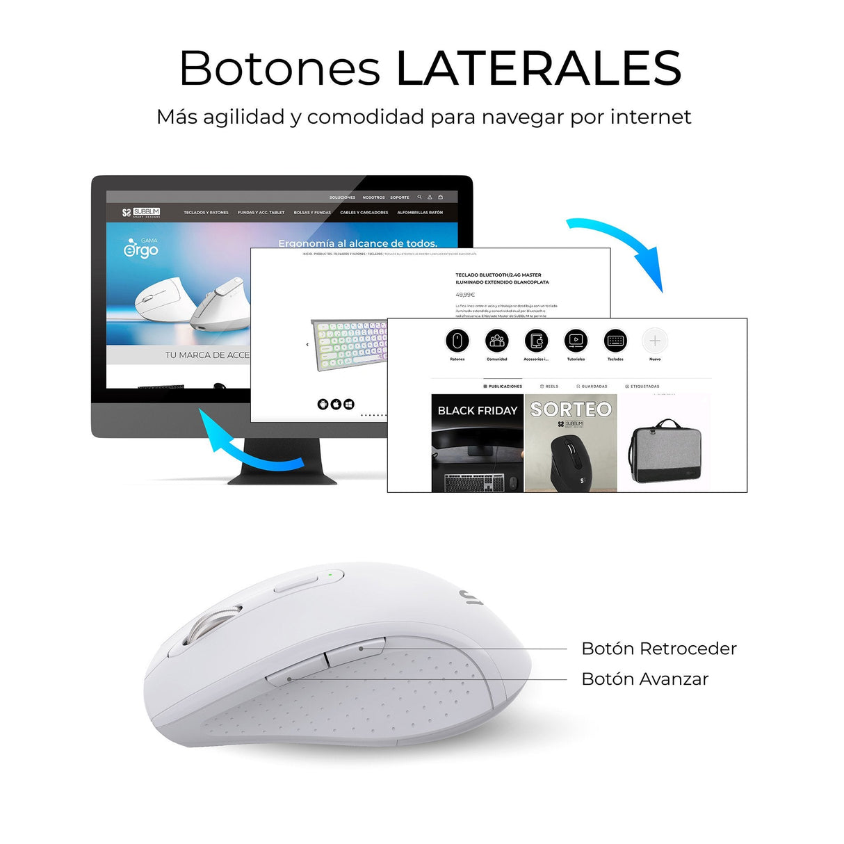 Combo Teclado Raton Subblim Prowave Inalamb Ergo Blanco