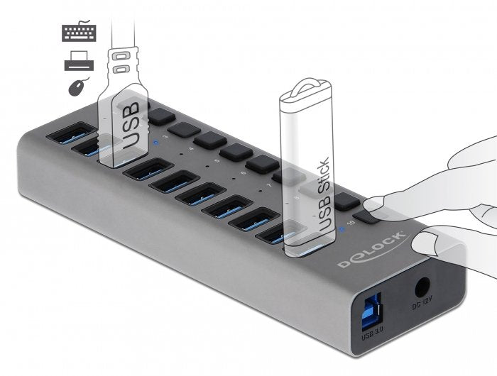 Delock Externer Superspeed Usb Hub Con 10 Puertos + Interruptor