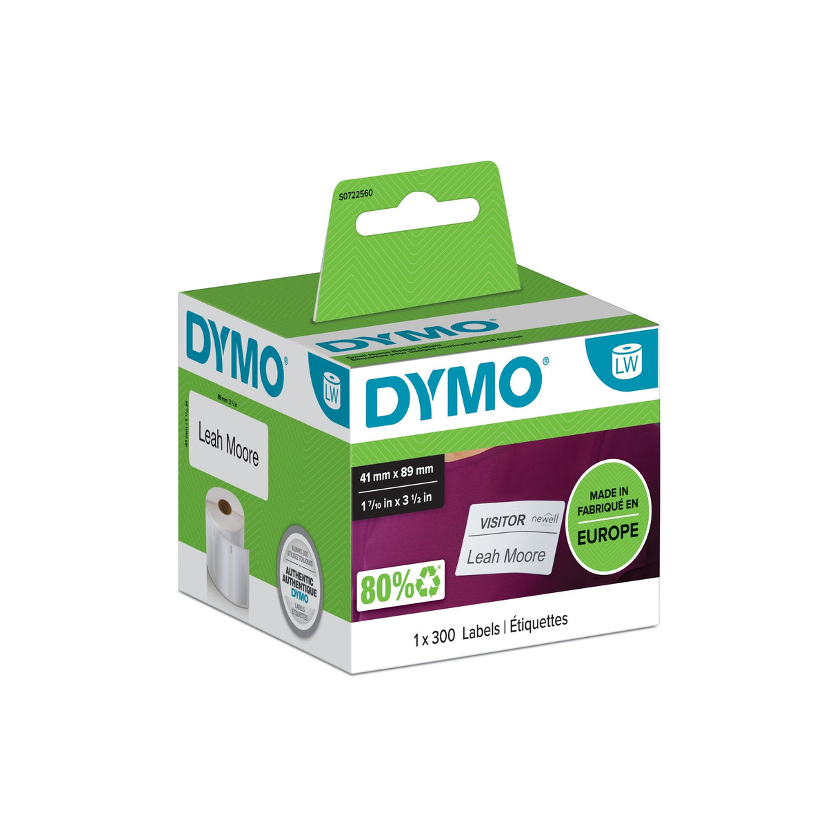 Dymo Etiqueta Lw Identificación 89x41mm, 1 Rollo Etiquetas (300) Papel Blanco