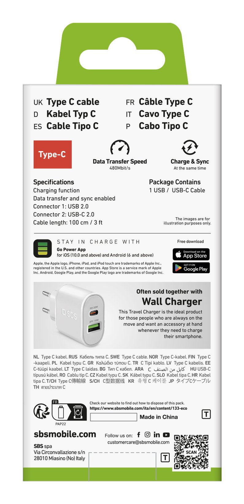 Sbs Usb Zu Usb-C Kabel 1m Weiá