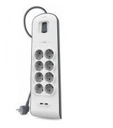 Regleta Belkin Bsv804vf2m  De Protección Contra Sobretensiones 8 Tomas + 2 Puertos Usb (2,4 A) Boton De Apagado Y Encendido Color Blanco/Gris