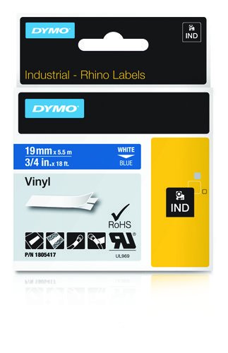 Dymo Rhino Band Vinyl 19mmx5.5m Blanco ->Azul